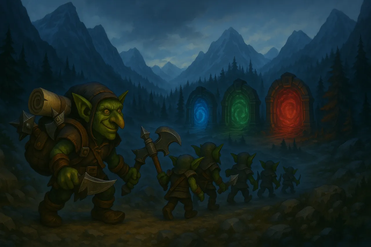 Gear Goblins exploration map with dungeons and quest routes